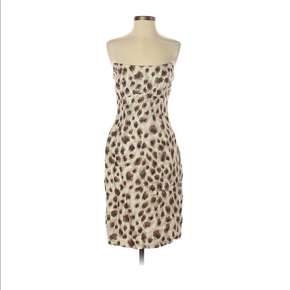 Escada Metallic Animal Print Strapless Dress SzM